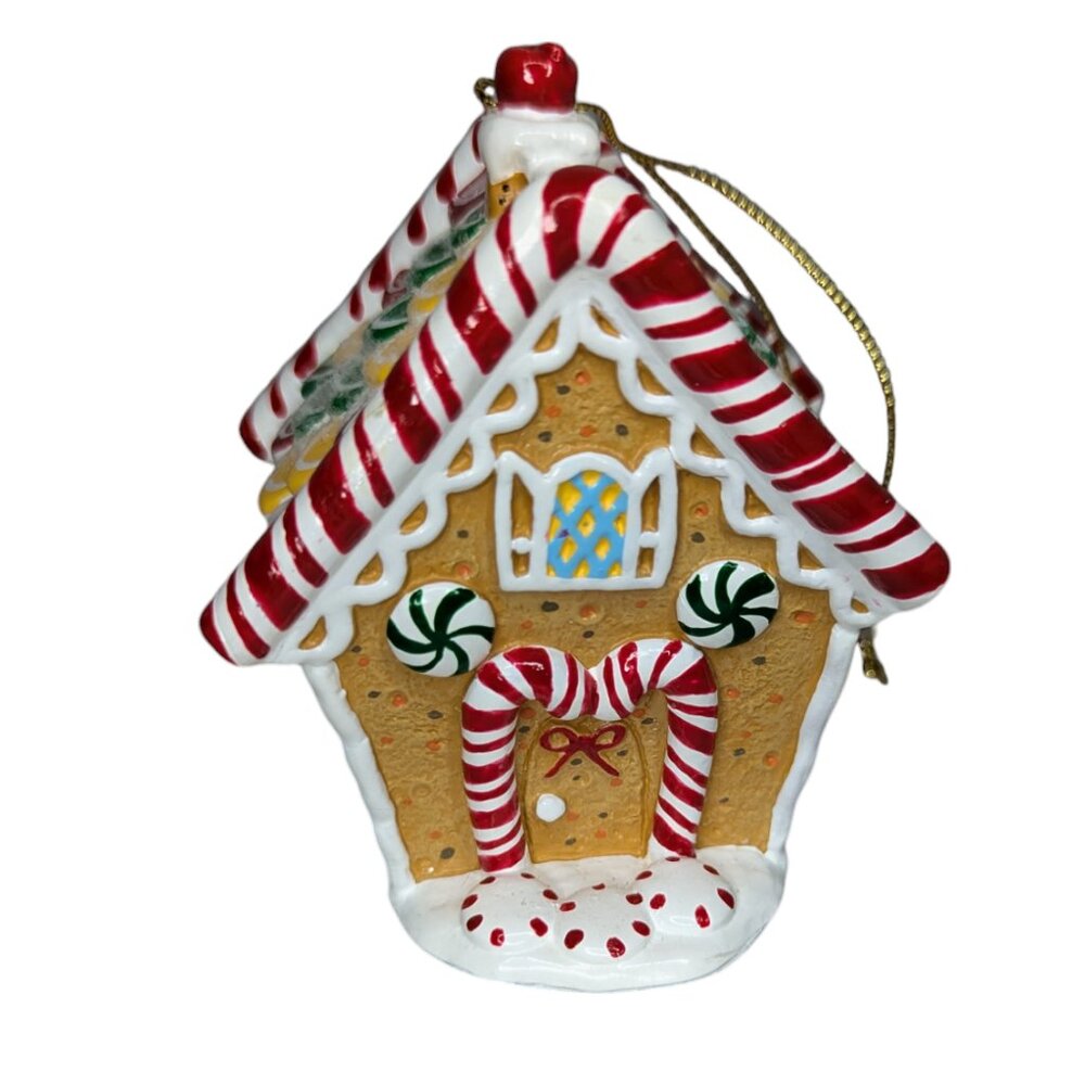 Gingerbread House Christmas Ornament with Candy Canes Excellent Condition